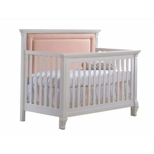 Belmont “5-in-1” Convertible Crib with Channel Tufted Upholstered Headboard Panel in grey - Natart - Baby Lavish