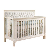 Load image into Gallery viewer, Belmont “5-in-1” Convertible Crib with Diamond Tufted Upholstered Panel in white - Natart - Baby Lavish