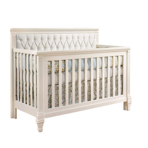 Belmont “5-in-1” Convertible Crib with Diamond Tufted Upholstered Panel in white - Natart - Baby Lavish