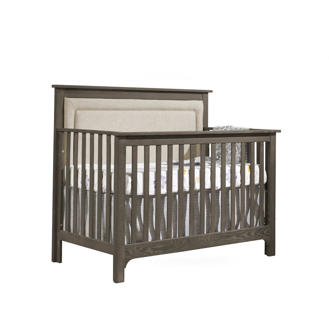 Emerson “5-in-1” Convertible Crib with Channel Tufted Upholstered Headboard Panel in Talc - NEST - Baby Lavish