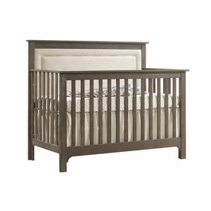 Emerson “5-in-1” Convertible Crib with Channel Tufted Upholstered Headboard Panel in Fog - NEST - Baby Lavish